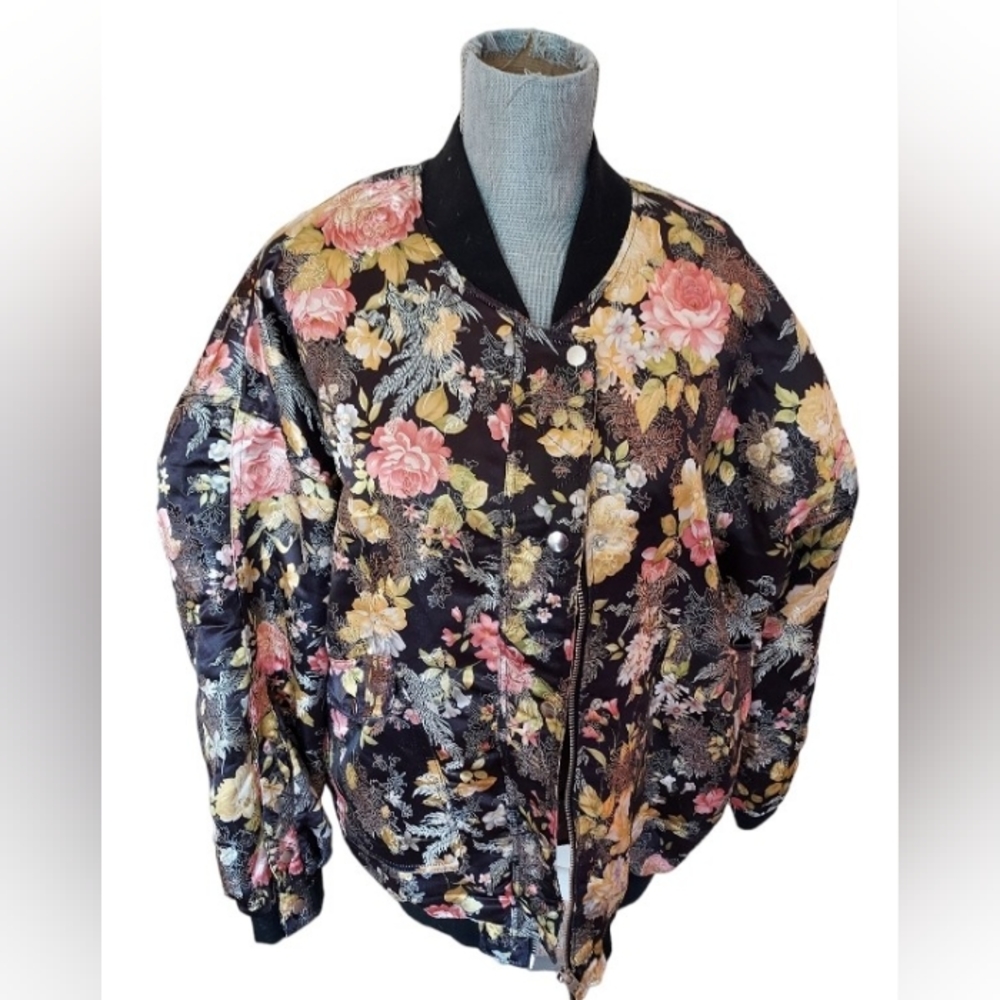 Free People silky Black Bomber Style Puffy Jacket